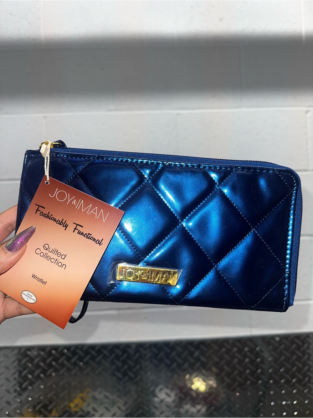 Joy & Iman Quilted Blue Wristlet